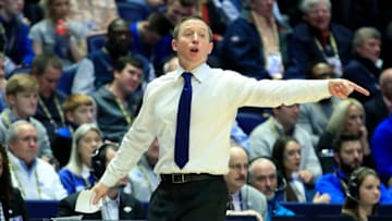 NASHVILLE, TENNESSEE - MARCH 15: Mike White the head coach of the Florida Gators gives instructions to his team in the game against the LSU Tigers during the Quarterfinals of the SEC Basketball Tournament at Bridgestone Arena on March 15, 2019 in Nashville, Tennessee. (Photo by Andy Lyons/Getty Images)