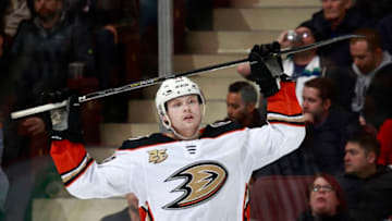 VANCOUVER, BC - FEBRUARY 25: Max Jones #49 of the Anaheim Ducks skates up ice during their NHL game against the Vancouver Canucks at Rogers Arena February 25, 2019 in Vancouver, British Columbia, Canada. (Photo by Jeff Vinnick/NHLI via Getty Images)"n