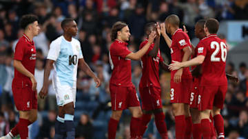 BLACKBURN, ENGLAND - JULY 19: Lazar Markovic of Liverpool celebrates scoring the opening goal during the Pre-Season Friendly between Blackburn Rovers and Liverpool at Ewood Park on July 19, 2018 in Blackburn, England. (Photo by Lynne Cameron/Getty Images)