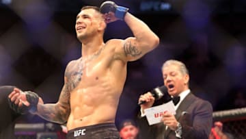TORONTO, ON - DECEMBER 8: Aleksandar Rakic of Austria celebrates after defeating Devin Clark of the United States in a light heavyweight bout during the UFC 231 event at Scotiabank Arena on December 8, 2018 in Toronto, Canada. (Photo by Vaughn Ridley/Getty Images)