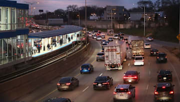 CHICAGO, IL - NOVEMBER 21: The Kennedy Expressway is clogged with cars as rush-hour commuters and Thanksgiving holiday travelers try to make their way through the city on November 21, 2017 in Chicago, Illinois. Holiday traffic in the city is expected to peak during the Tuesday afternoon rush. As many as 45.5 million people are expected to hit the road during the Thanksgiving holiday, the most in more than 10 years. (Photo by Scott Olson/Getty Images)