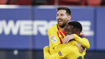 Lionel Messi of FC Barcelona, Ilaix Moriba of FC Barcelona (Photo by David S. Bustamante/Soccrates/Getty Images)