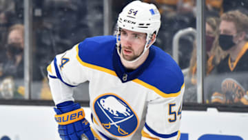 May 1, 2021; Boston, Massachusetts, USA; Buffalo Sabres defenseman Mattias Samuelsson (54) during the second period against the Boston Bruins at TD Garden. Mandatory Credit: Bob DeChiara-USA TODAY Sports