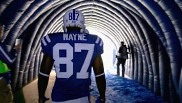 INDIANAPOLIS, IN - OCTOBER 19: Reggie Wayne #87 of the Indianapolis Colts waits to take the field before the game against the Cincinnati Bengals at Lucas Oil Stadium on October 19, 2014 in Indianapolis, Indiana. (Photo by Andy Lyons/Getty Images)