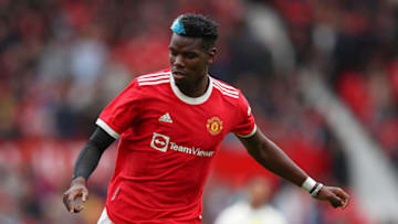 MANCHESTER, ENGLAND - AUGUST 07: Paul Pogba of Manchester United during the Pre Season Friendly fixture between Manchester United and Everton at Old Trafford on August 7, 2021 in Manchester, England. (Photo by Robbie Jay Barratt - AMA/Getty Images)