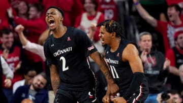 Cincinnati Bearcats forward Landers Nolley II celebrates against Xavier Musketeers at Fifth Third Arena. Getty Images.