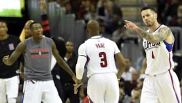 Dec 1, 2016; Cleveland, OH, USA; LA Clippers guard J.J. Redick (4) celebrates in the third quarter against the Cleveland Cavaliers at Quicken Loans Arena. Mandatory Credit: David Richard-USA TODAY Sports