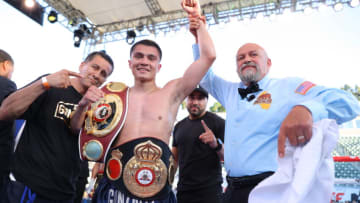 CARSON,CA - JULY 13: Joet Gonzalez celebrates after his victory against Manuel Avila at Dignity Health Sports Park on July 13, 2019 in Carson, California. (Photo By Tom Hogan/Golden Boy/Getty Images)
