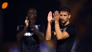 COLCHESTER, ENGLAND - AUGUST 09: Conor Hourihane of Aston Villa salutes the travelling fans at the end of the Carabao Cup First Round match between Colchester United and Aston Villa at Colchester Community Stadium on August 9, 2017 in Colchester, England. (Photo by Mike Hewitt/Getty Images)