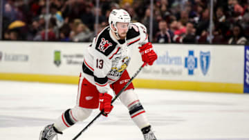 CLEVELAND, OH - FEBRUARY 02: Grand Rapids Griffins defenceman Filip Hronek (13) shoots during the first period of the American Hockey League game between the Grand Rapids Griffins and Cleveland Monsters on February 2, 2018, at Quicken Loans Arena in Cleveland, OH. Grand Rapids defeated Cleveland 4-2. (Photo by Frank Jansky/Icon Sportswire via Getty Images)