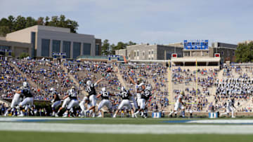 DURHAM, NC - OCTOBER 21: Daniel Jones #17 of the Duke Blue Devils drops back to pass against the Pittsburgh Panthers during their game at Wallace Wade Stadium on October 21, 2017 in Durham, North Carolina. (Photo by Streeter Lecka/Getty Images)