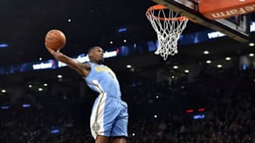 Feb 13, 2016; Toronto, Ontario, Canada; Denver Nuggets forward Will Barton competes in the dunk contest the NBA All Star Saturday Night at Air Canada Centre. Mandatory Credit: Bob Donnan-USA TODAY Sports