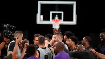MUMBAI, INDIA - OCTOBER 3: The Sacramento Kings huddle during practice at the NCSI Dome on October 3, 2019 in Mumbai, India. NOTE TO USER: User expressly acknowledges and agrees that, By downloading and or using this Photograph, user is consenting to the terms and conditions of the Getty Images License Agreement. Mandatory Copyright Notice: Copyright 2019 NBAE (Photo by Jeff Haynes/NBAE via Getty Images)