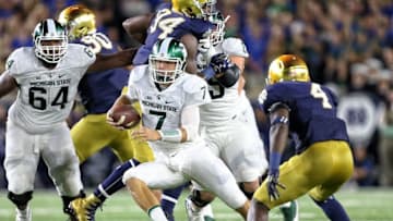 Sep 17, 2016; South Bend, IN, USA; Michigan State Spartans quarterback Tyler O