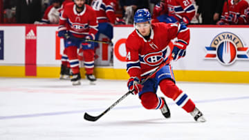 MONTREAL, QC - OCTOBER 26: Montreal Canadiens center Nick Suzuki (14) tracks a pass during the Toronto Maple Leafs versus the Montreal Canadiens game on October 26, 2019, at Bell Centre in Montreal, QC (Photo by David Kirouac/Icon Sportswire via Getty Images)
