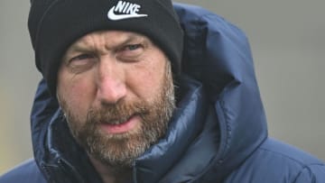 Chelsea's English head coach Graham Potter attends a team training session at Chelsea's Cobham training facility in Stoke D'Abernon, southwest of London on February 14, 2023 on the eve of their UEFA Champions League round of 16 football match against Borussia Dortmund. (Photo by Glyn KIRK / AFP) (Photo by GLYN KIRK/AFP via Getty Images)