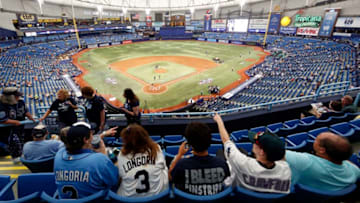 ST. PETERSBURG, FL - APRIL 6: General view of baseball fans getting settled into their seats inside Tropicana Field before the start of an Opening Day game between the Tampa Bay Rays and the Baltimore Orioles on April 6, 2015 in St. Petersburg, Florida. (Photo by Brian Blanco/Getty Images)