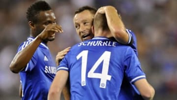Aug 4, 2013; East Rutherford, NJ, USA; Chelsea forward Andre Schurrle (14) celebrates his goal against AC Milan during the first half at Metlife Stadium. Mandatory Credit: Joe Camporeale-USA TODAY Sports