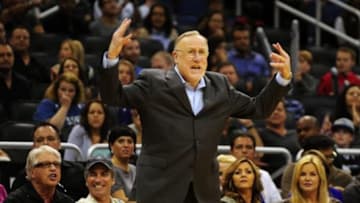 Apr 5, 2014; Orlando, FL, USA; [Minnesota Timberwolves head coach Rick Adelman reacts to a call in the fourth quarter as the Orlando Magic beat the Timberwolves 100-92 at Amway Center. Mandatory Credit: David Manning-USA TODAY Sports