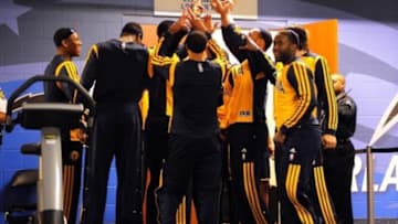 Apr 16, 2014; Orlando, FL, USA; The Indiana Pacers walk out of the locker room before the start of the game as the Pacers beat the Orlando Magic 101-86 at Amway Center. Mandatory Credit: David Manning-USA TODAY Sports