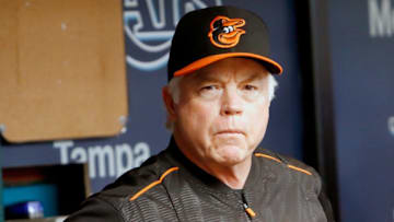 ST. PETERSBURG, FL - OCTOBER 1: Manager Buck Showalter of the Baltimore Orioles watches the game against the Tampa Bay Rays at Tropicana Field on October 1, 2017 in St. Petersburg, Florida. (Photo by Joseph Garnett Jr./Getty Images)