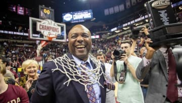 Florida State Seminoles head coach Leonard Hamilton soaks up the celebration after his team's victory. The Florida State Seminoles beat the Boston College Eagles 80-62, Saturday, March 7, 2020. The Seminoles clinched the ACC regular season title.Fsu Final024