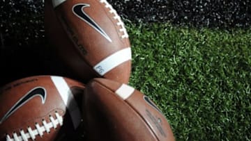 Nov 8, 2014; Nashville, TN, USA; General view of footballs prior to the Florida Gators game against the Vanderbilt Commodores at Vanderbilt Stadium. Mandatory Credit: Christopher Hanewinckel-USA TODAY Sports