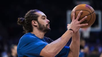 NEW YORK, NY - NOVEMBER 27: Joakim Noah #13 of the New York Knicks warms up before the game against the Portland Trail Blazers at Madison Square Garden on November 27, 2017 in New York City. NOTE TO USER: User expressly acknowledges and agrees that, by downloading and or using this Photograph, user is consenting to the terms and conditions of the Getty Images License Agreement (Photo by Matteo Marchi/Getty Images)