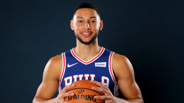 CAMDEN, NEW JERSEY - SEPTEMBER 30: Ben Simmons #25 of the Philadelphia 76ers poses for a portrait during Media Day at 76ers Training Complex on September 30, 2019 in Camden, New Jersey.NOTE TO USER: User expressly acknowledges and agrees that, by downloading and/or using this photograph, user is consenting to the terms and conditions of the Getty Images License Agreement. (Photo by Elsa/Getty Images)