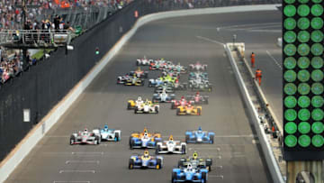 INDIANAPOLIS, IN - MAY 28: The cars coross the line for the start of the 101st running of the Indianapolis 500 at Indianapolis Motorspeedway on May 28, 2017 in Indianapolis, Indiana. (Photo by Chris Graythen/Getty Images)