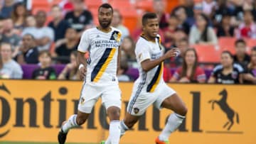 WASHINGTON, DC - JUNE 03: Los Angeles Galaxy defender Ashley Cole (3) and forward Giovani dos Santos (10) on the attack during a MLS match between DC United and the Los Angles Galaxy on June 3, 2017, at RFK Stadium in Washington DC. The game ended in a scoreless tie.(Photo by Tony Quinn/Icon Sportswire via Getty Images)