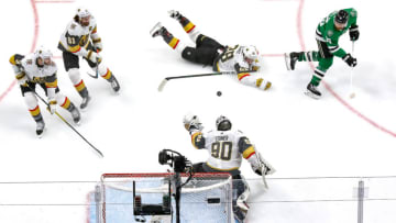 Joe Pavelski #16 of the Dallas Stars scores a goal past Robin Lehner #90 of the Vegas Golden Knights during the second period in Game Four of the Western Conference Final. (Photo by Bruce Bennett/Getty Images)