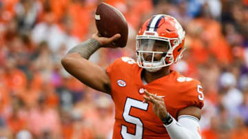 Clemson quarterback D.J. Uiagalelei (5) throws the ball during their game against Georgia Tech at Memorial Stadium Saturday, Sept. 18, 2021.Jm Clemson 091821 016(PHOTO COURTESY OF IMAGN)