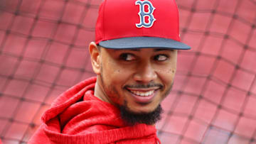 BOSTON, MA - SEPTEMBER 28: Mookie Betts #50 of the Boston Red Sox looks on before the game against the New York Yankees at Fenway Park on September 28, 2018 in Boston, Massachusetts. (Photo by Maddie Meyer/Getty Images)