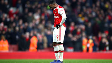 LONDON, ENGLAND - DECEMBER 29: Alexandre Lacazette of Arsenal reacts during the Premier League match between Arsenal FC and Chelsea FC at Emirates Stadium on December 29, 2019 in London, United Kingdom. (Photo by Julian Finney/Getty Images)