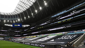 LONDON, ENGLAND - MAY 16: An empty Tottenham Hotspur Stadium, home stadium of Tottenham Hotspur for the last time before fans are welcomed back from the next game during the Premier League match between Tottenham Hotspur and Wolverhampton Wanderers at Tottenham Hotspur Stadium on May 16, 2021 in London, United Kingdom. Sporting stadiums around the UK remain under strict restrictions due to the Coronavirus Pandemic as Government social distancing laws prohibit fans inside venues resulting in games being played behind closed doors. (Photo by Sam Bagnall - AMA/Getty Images)