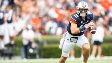 Auburn football quarterback Bo Nix (10) runs the ball at Jordan-Hare Stadium in Auburn, Ala., on Saturday, Sept. 11, 2021. Auburn Tigers leads Alabama State Hornets 20-0 at halftime.