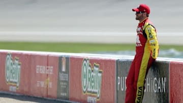 Jun 10, 2016; Brooklyn, MI, USA; Sprint Cup Series driver Dale Earnhardt Jr. looks on prior to qualifying for the FireKeepers Casino 400 at Michigan International Speedway. Mandatory Credit: Aaron Doster-USA TODAY Sports
