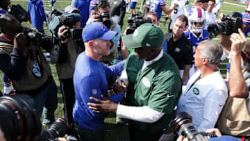 ORCHARD PARK, NY - SEPTEMBER 10: Head Coach Sean McDermott of the Buffalo Bills and Head Coach Todd Bowles (Photo by Brett Carlsen/Getty Images)