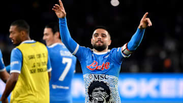 DIEGO ARMANDO MARADONA STADIUM, NAPOLI, ITALY - 2021/11/28: Lorenzo Insigne of SSC Napoli celebrates at the end of the Serie A football match between SSC Napoli and SS Lazio. Napoli won 4-0 over Lazio. (Photo by Andrea Staccioli/Insidefoto/LightRocket via Getty Images)