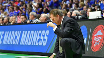 TULSA, OK - MARCH 19: Head coach Tom Izzo of the Michigan State Spartans reacts against the Kansas Jayhawks during the second round of the 2017 NCAA Men's Basketball Tournament at BOK Center on March 19, 2017 in Tulsa, Oklahoma. (Photo by J Pat Carter/Getty Images)