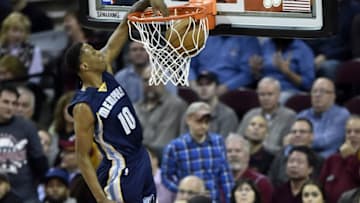 Dec 13, 2016; Cleveland, OH, USA; Memphis Grizzlies forward Troy Williams (10) dunks against the Cleveland Cavaliers in the third quarter at Quicken Loans Arena. Mandatory Credit: David Richard-USA TODAY Sports