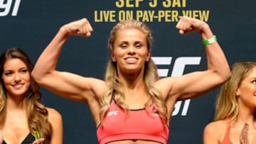 Sep 4, 2015; Las Vegas, NV, USA; Paige VanZant during the weigh-in for her Women