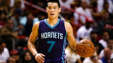 Oct 28, 2015; Miami, FL, USA; Charlotte Hornets guard Jeremy Lin (7) dribbles the ball against the Miami Heat during the first half at American Airlines Arena. Mandatory Credit: Steve Mitchell-USA TODAY Sports