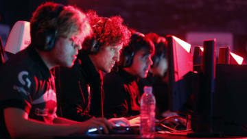 PARIS, FRANCE - OCTOBER 28: E-Sports players compete a video game 'League of Legends' developed by Riot Games during an electronic video game tournament at the 'Paris Games Week' on October 28, 2016 in Paris, France. 'Paris Games Week' is an international trade fair for video games to be held from October 27 to October 31, 2016. (Photo by Chesnot/Getty Images)