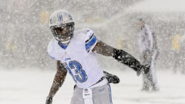 Dec 8, 2013; Philadelphia, PA, USA; Detroit Lions wide receiver Nate Burleson (13) lines up during the first quarter against the Philadelphia Eagles at Lincoln Financial Field. The Eagles defeated the Lions 34-20. Mandatory Credit: Howard Smith-USA TODAY Sports