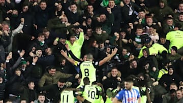 KILMARNOCK, SCOTLAND - FEBRUARY 17; Scott Brown of Celtic celebrates after he scores the winning goal during he Scottish Ladbrokes Premiership match between Kilmarnock and Celtic at Rugby Park on February 17, 2019 in Kilmarnock, Scotland. (Photo by Ian MacNicol/Getty Images)