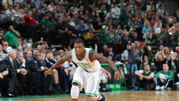 BOSTON, MA - JANUARY 21: Nate Robinson #4 of the Boston Celtics celebrates during the game against the Utah Jazz on January 21, 2011 at the TD Garden in Boston, Massachusetts. NOTE TO USER: User expressly acknowledges and agrees that, by downloading and or using this photograph, User is consenting to the terms and conditions of the Getty Images License Agreement. Mandatory Copyright Notice: Copyright 2011 NBAE (Photo by Brian Babineau/NBAE via Getty Images)