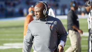 Nov 19, 2016; Lawrence, KS, USA; Texas Longhorns head coach Charlie Strong before the game against Kansas at Memorial Stadium. Mandatory Credit: Gary Rohman-USA TODAY Sports