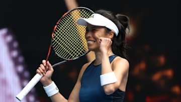 MELBOURNE, AUSTRALIA - FEBRUARY 14: Su-Wei Hsieh of Chinese Taipei celebrates victory in her Women's Singles fourth round match against Marketa Vondrousova of Czech Republic during day seven of the 2021 Australian Open at Melbourne Park on February 14, 2021 in Melbourne, Australia. (Photo by Matt King/Getty Images)